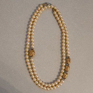 Faux Pearl Necklace with Gold Bead Accents